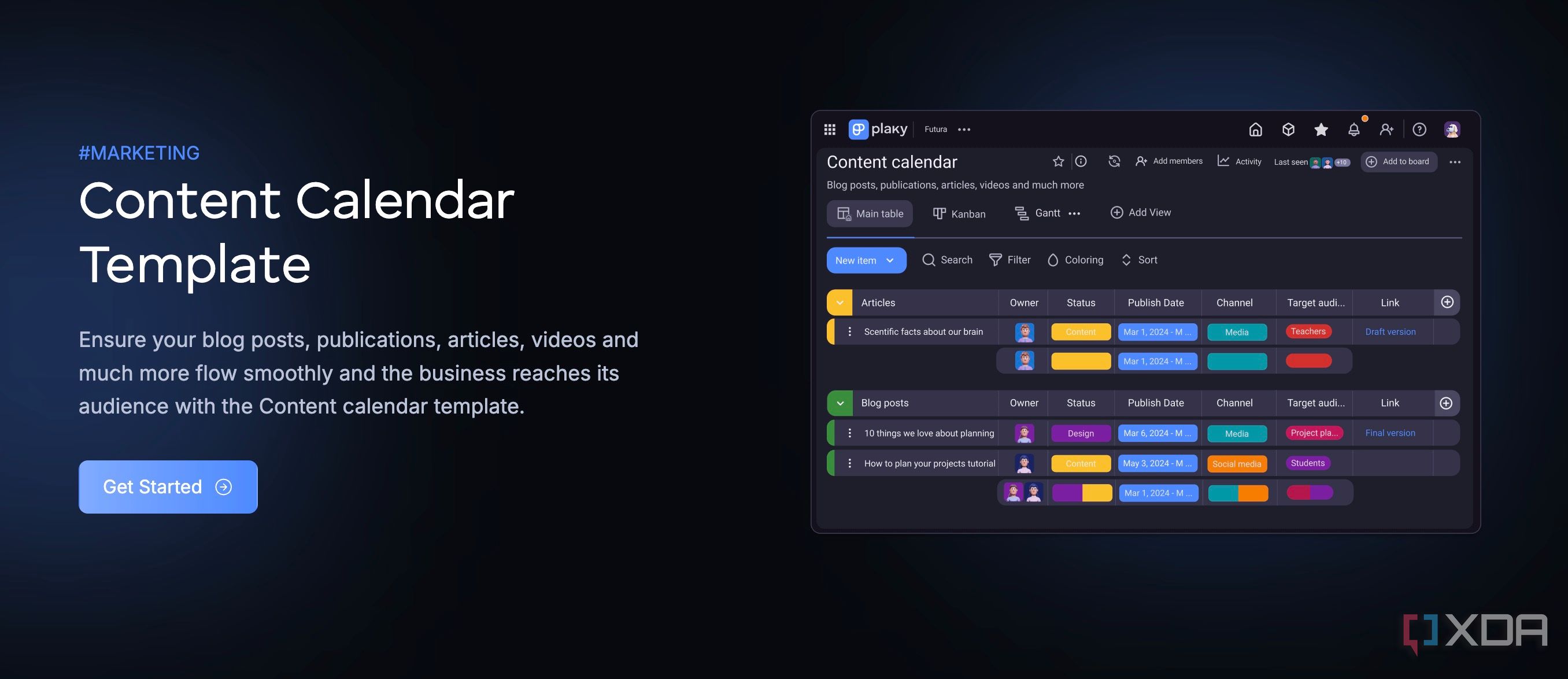 Plaky content calendar template