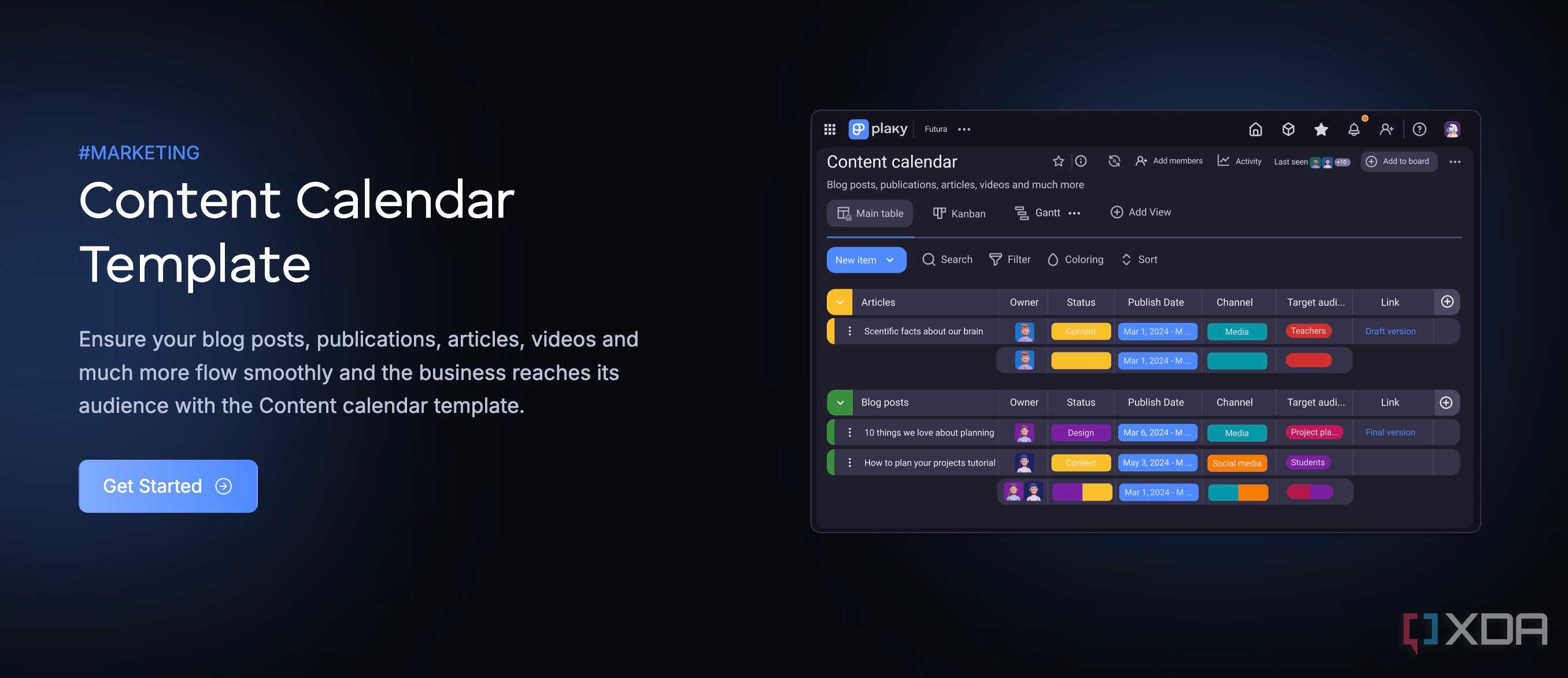 Plaky content calendar template