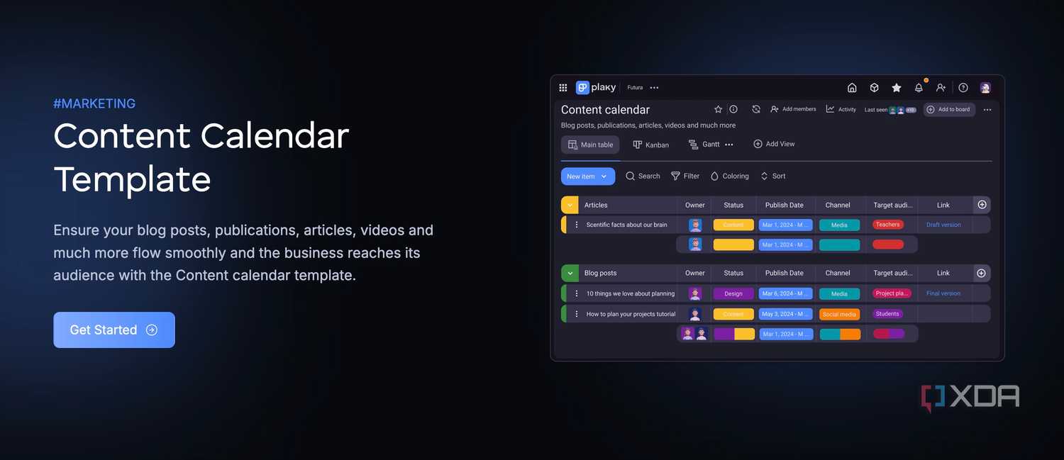 Plaky content calendar template