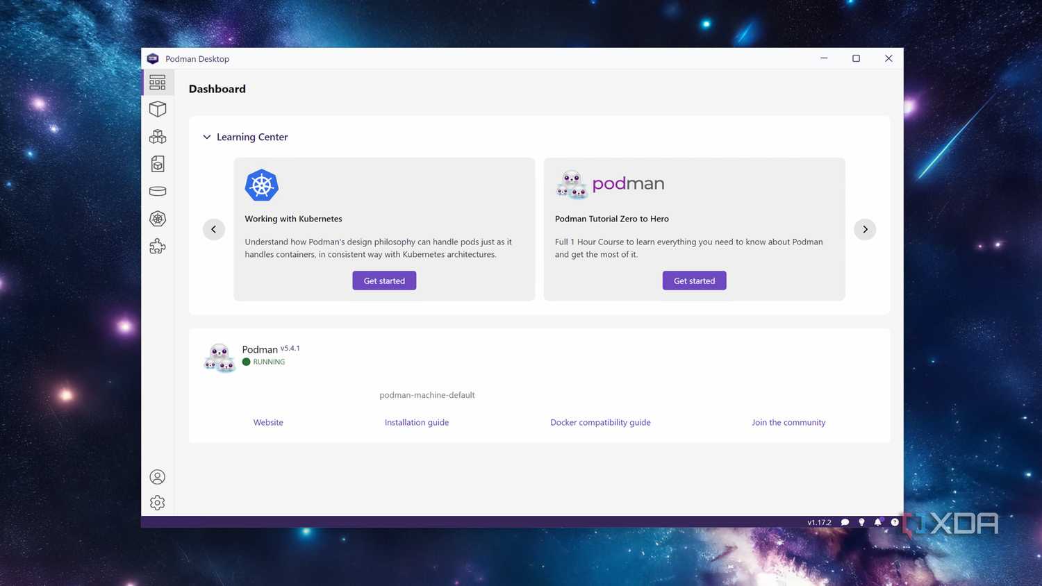 The Dashboard tab in Podman Desktop