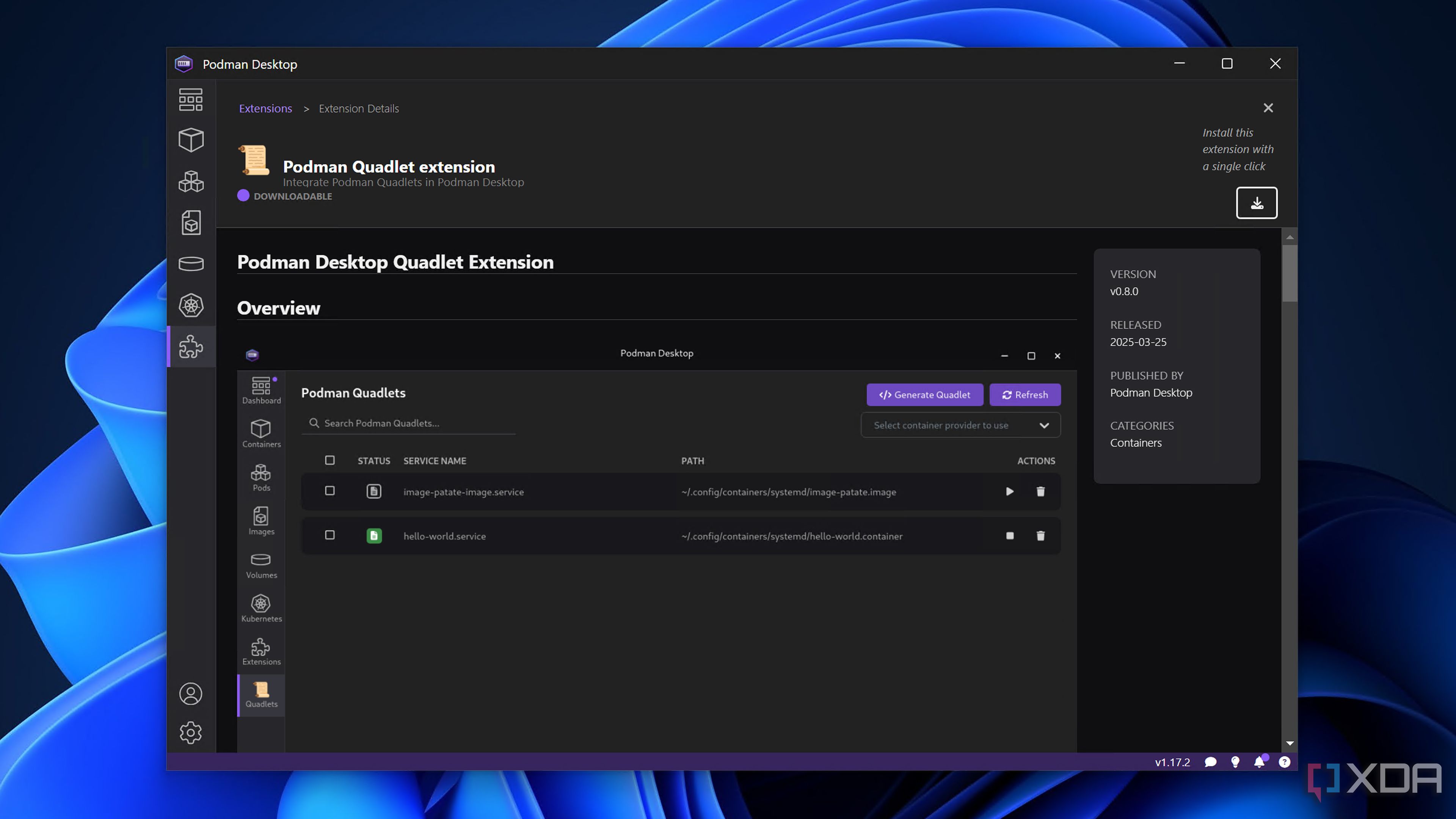 Installing the Quadlet extension in Podman Desktop