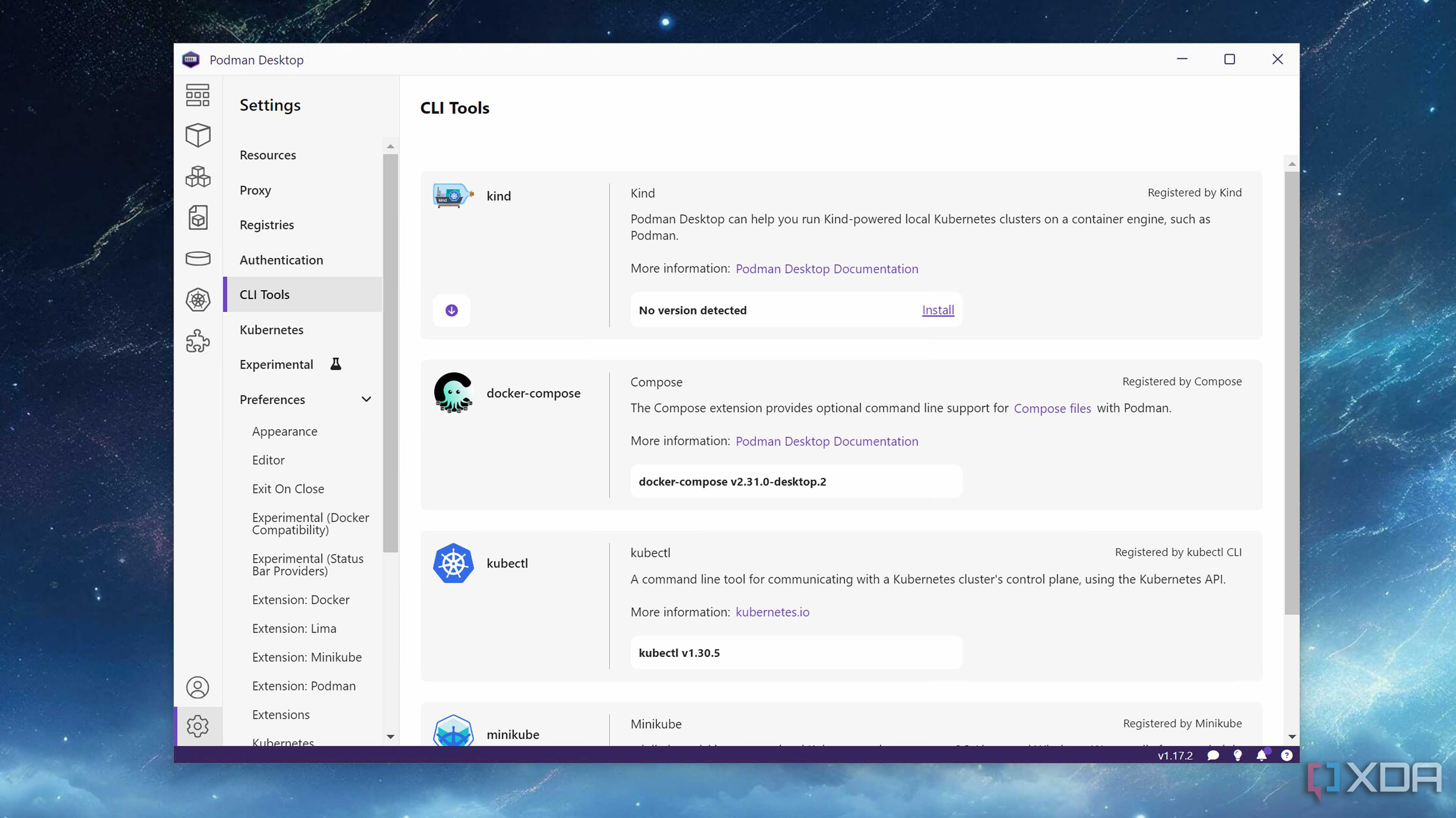 The CLI Tools tab in Podman Desktop