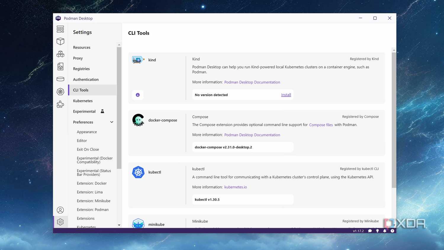 The CLI Tools tab in Podman Desktop