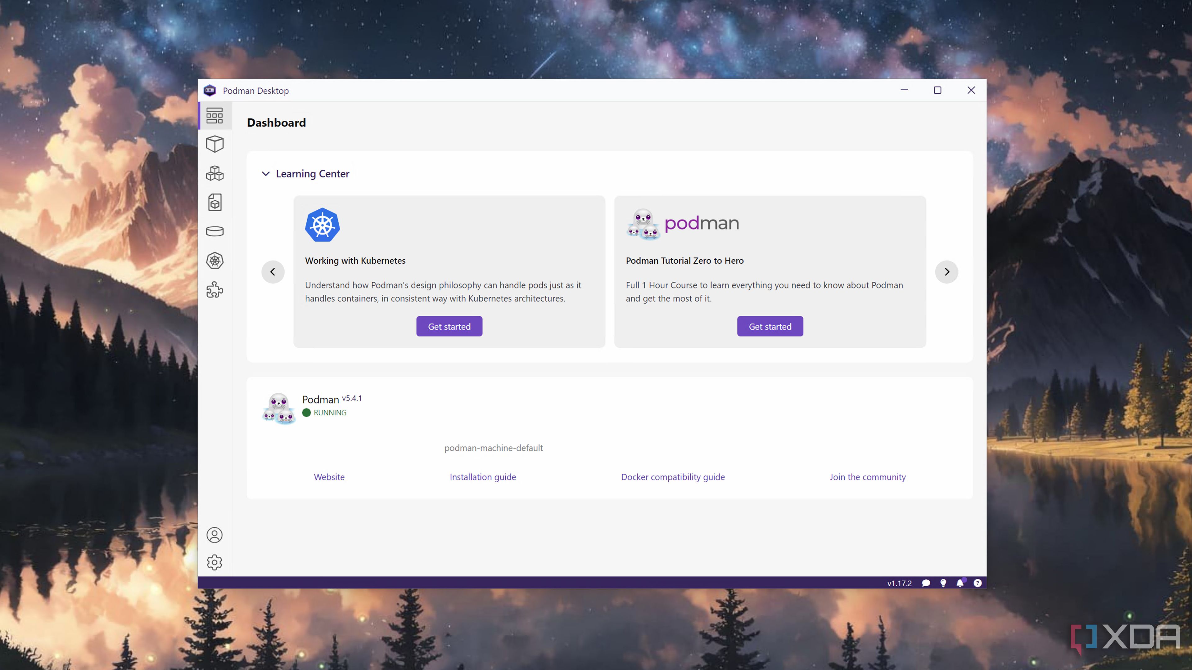 The Dashboard tab in Podman Desktop