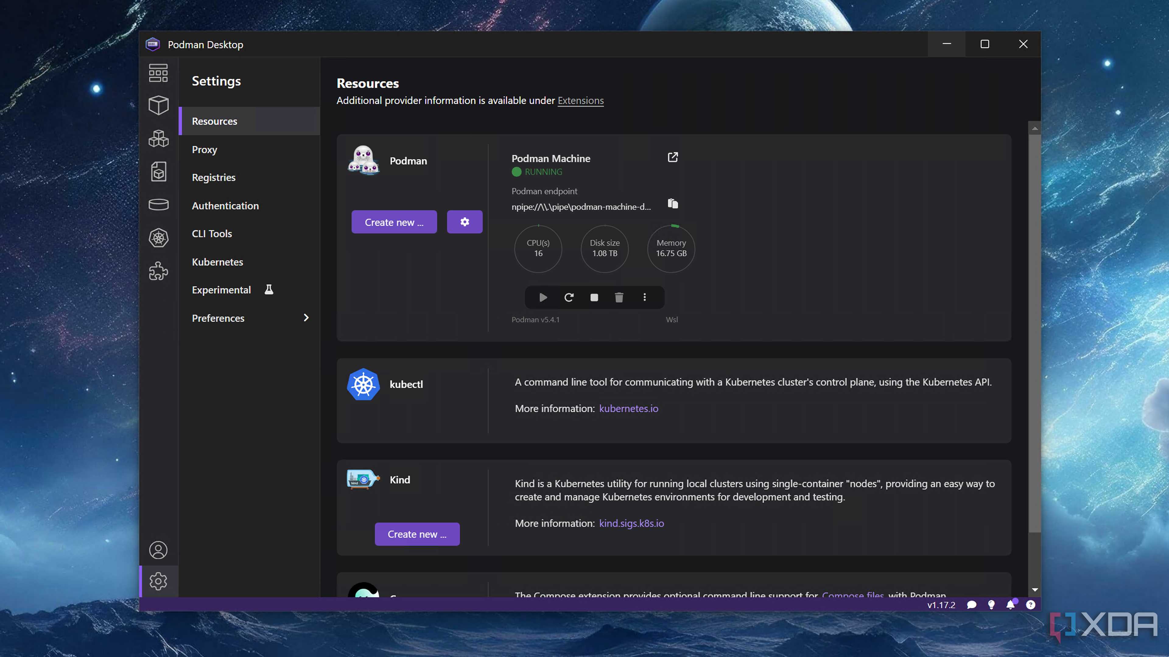 The Resources tab in Podman Desktop