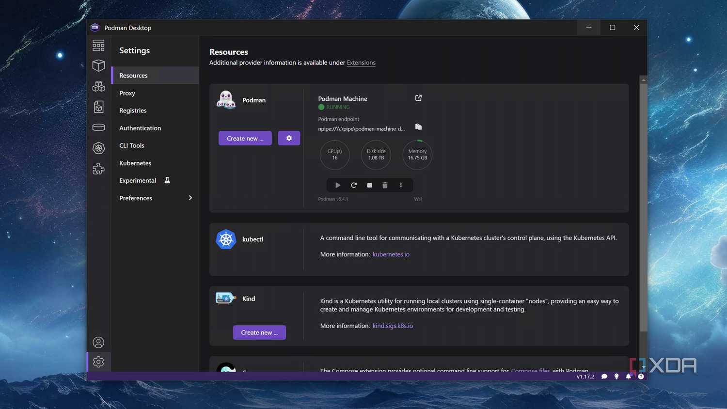 The Resources tab in Podman Desktop