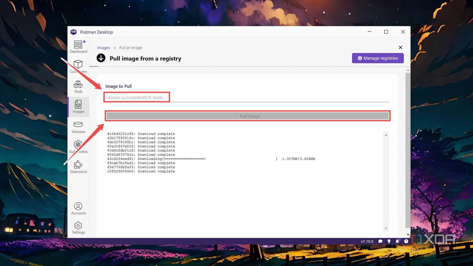 Pulling an image in Podman Desktop