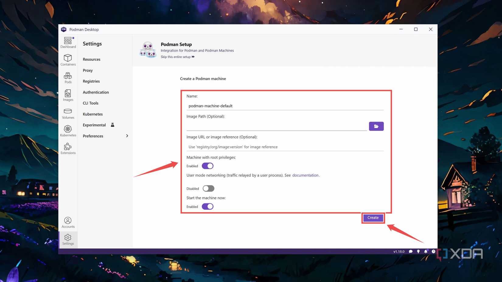 Configuring the Podman Machine settings