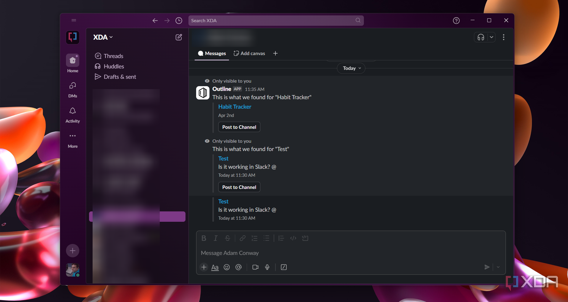 Screenshot with posting an Outline collection in Slack