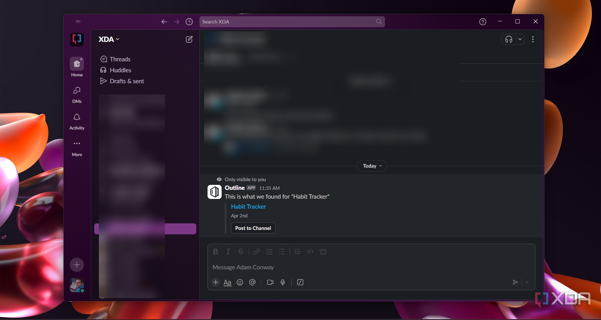 Screenshot of how to post Outline note in Slack