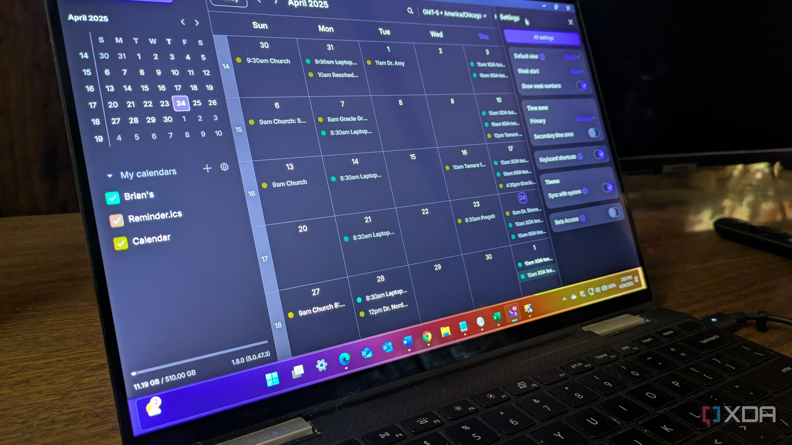 Shows Proton Calendar running Windows 11 laptop
