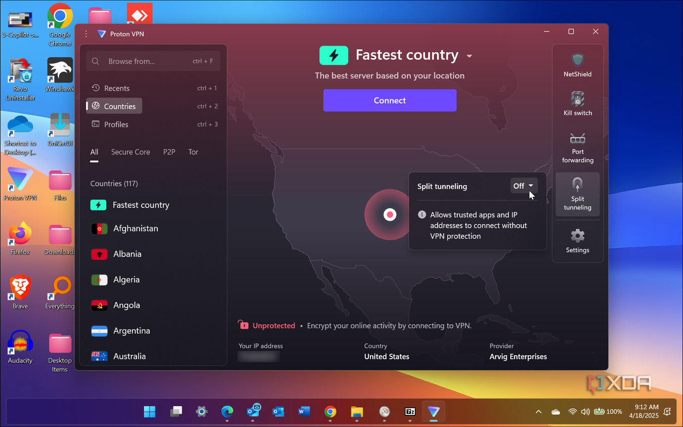 Proton VPN Split Tunneling