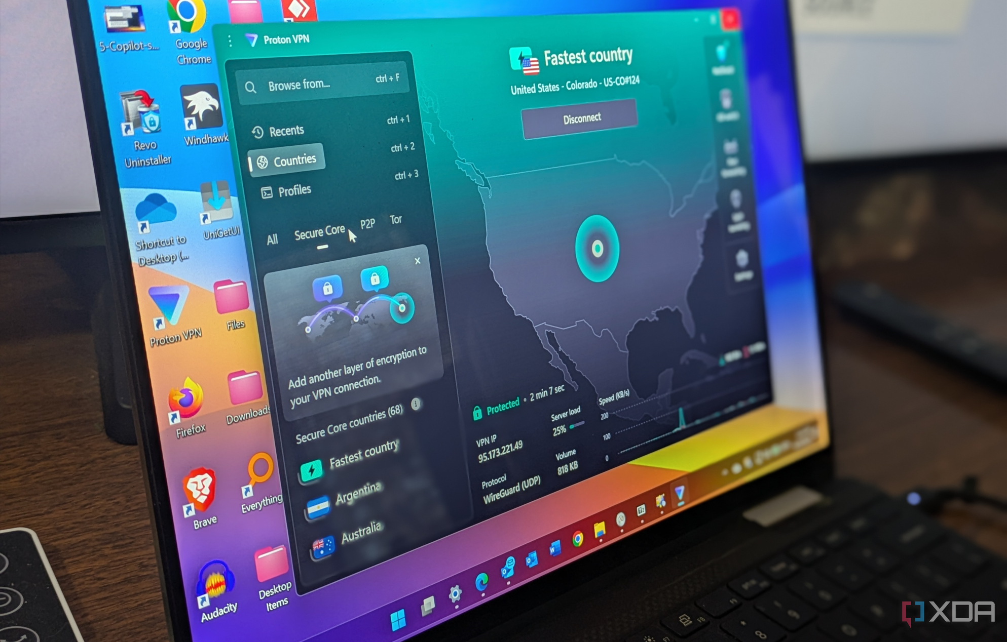 Proton VPN running on a Windows laptop
