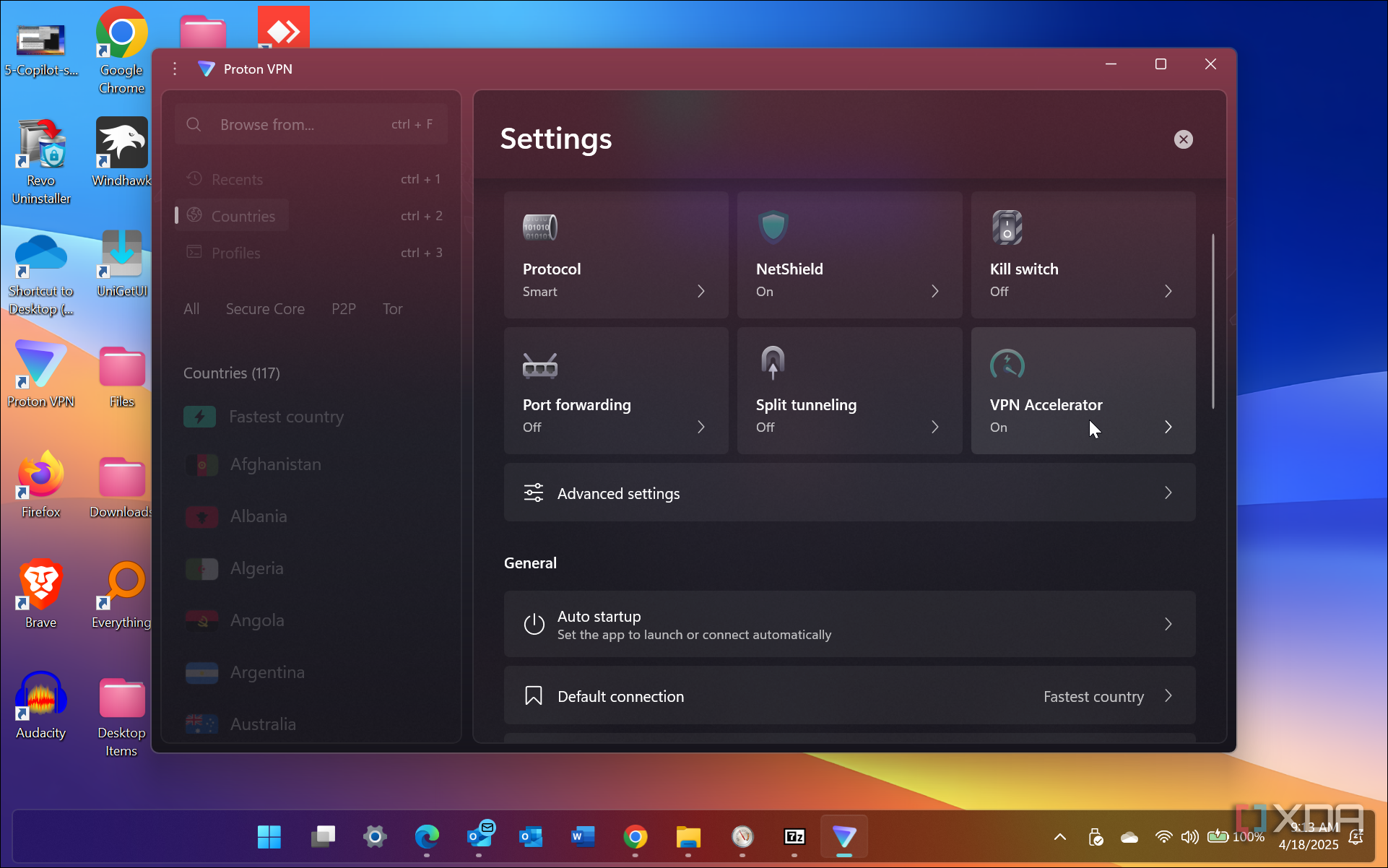 Proton VPN Windows desktop app settings