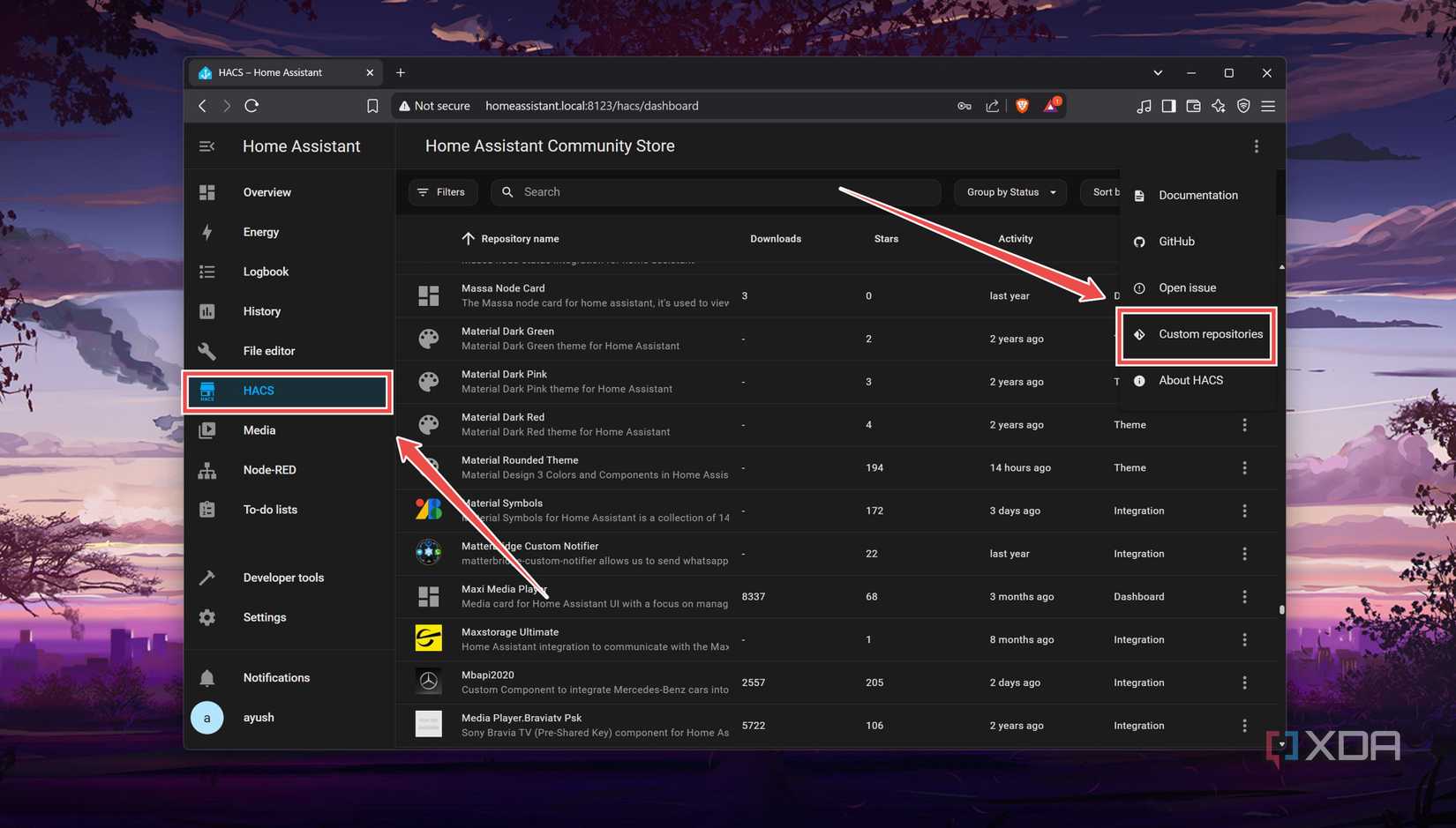 Adding Custom repositories to HACS