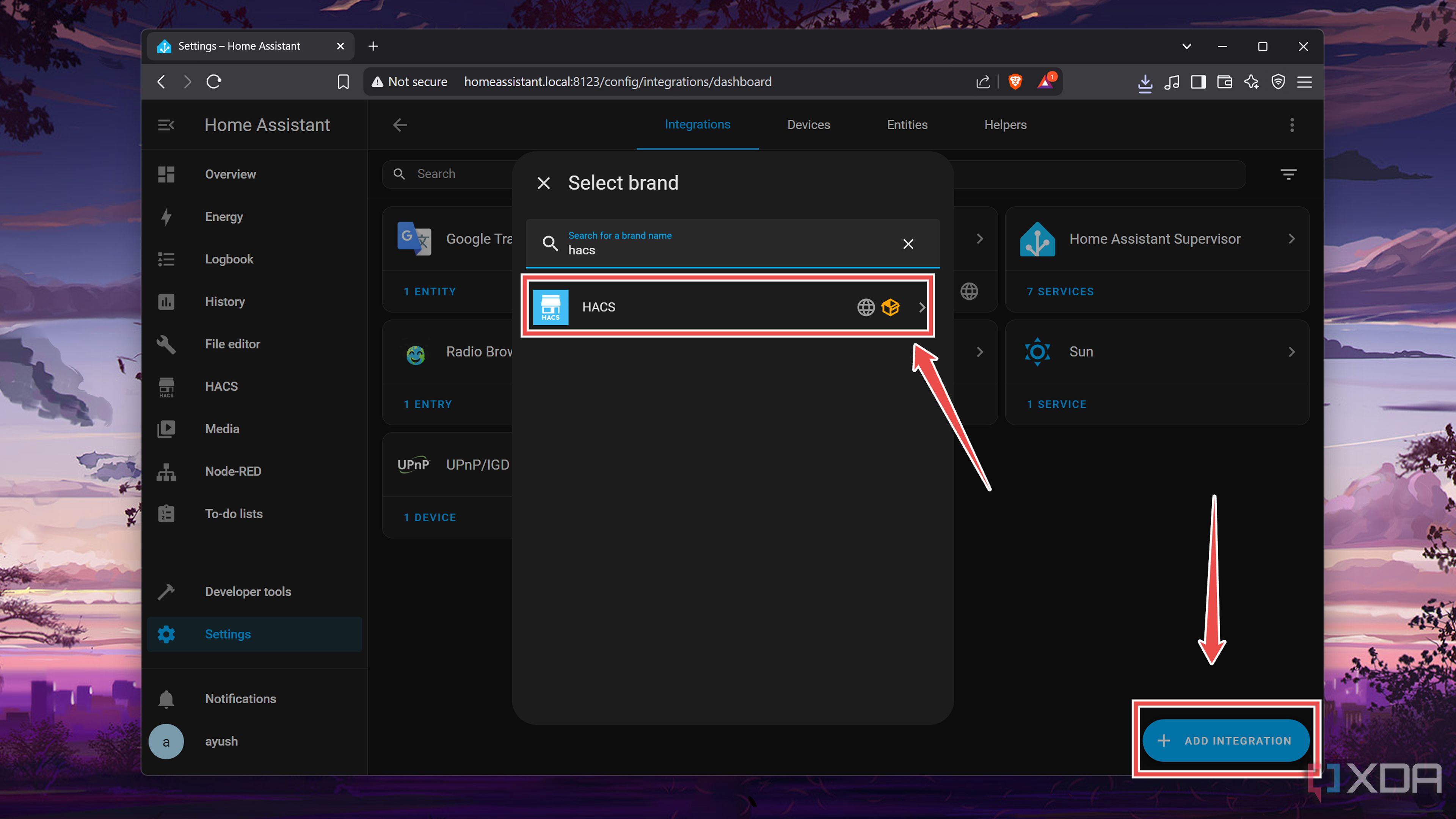 Adding the HACS integration to HASS