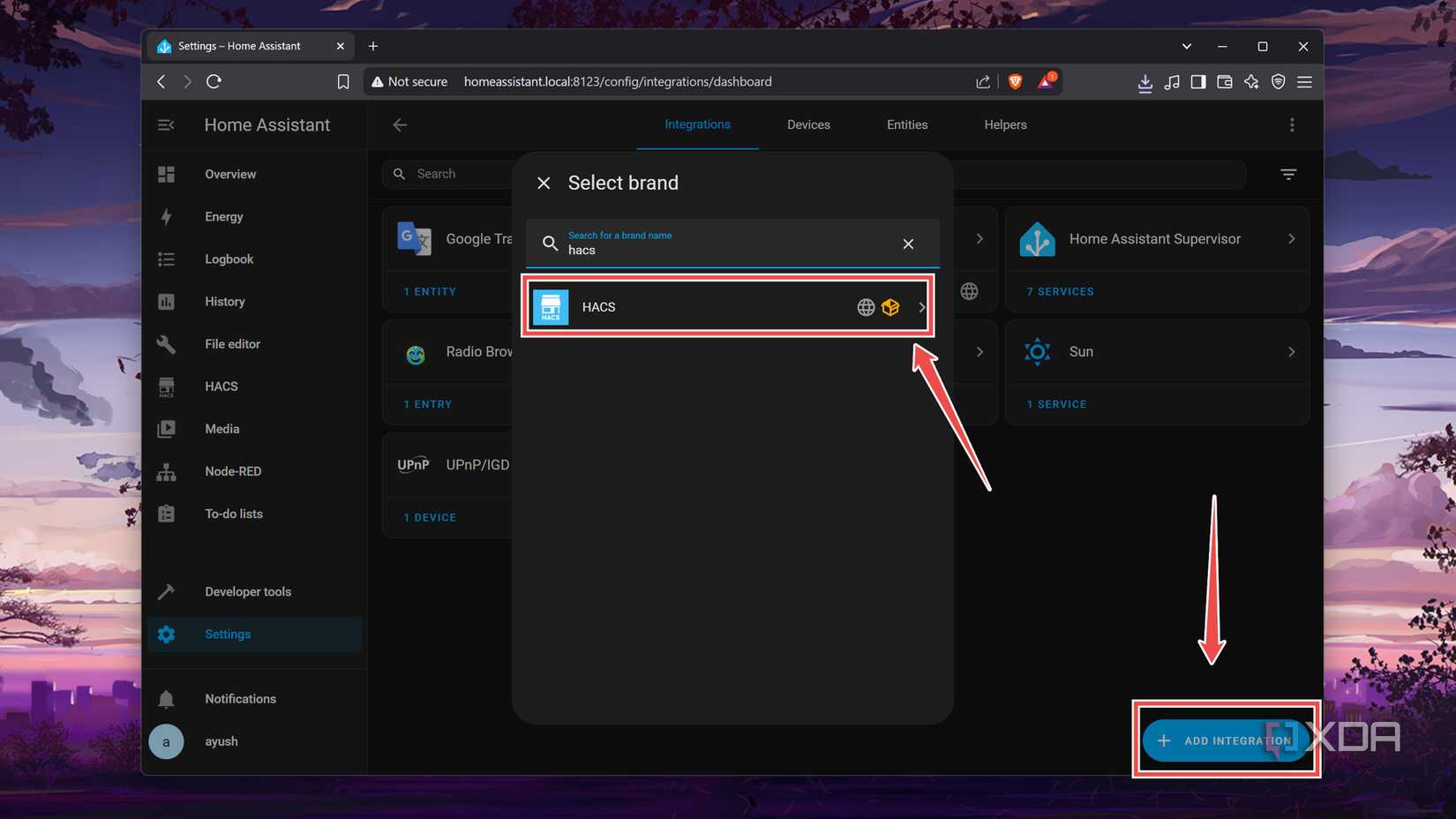 Adding the HACS integration to HASS