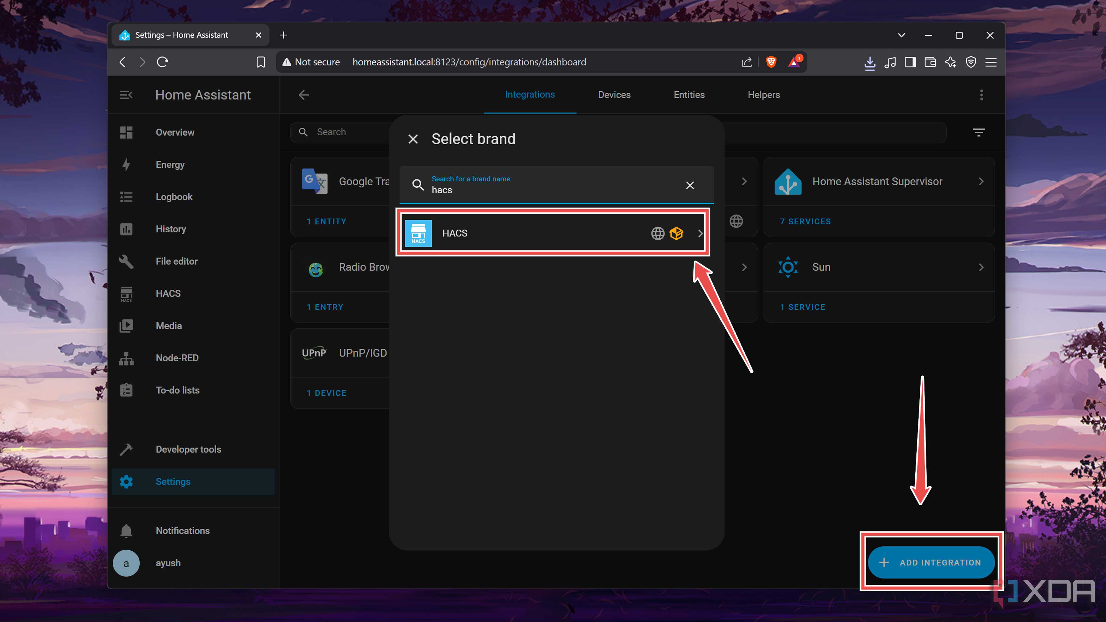 Adding the HACS integration to HASS