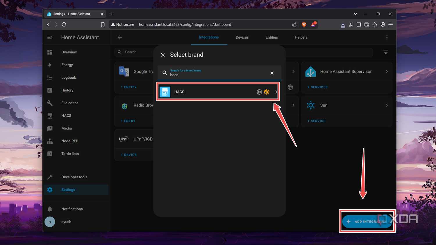 Adding the HACS integration to HASS