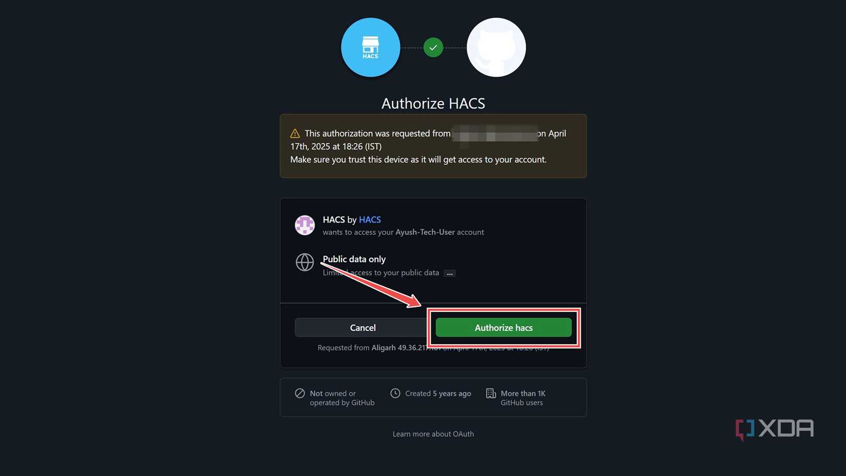 Authorizing HACS