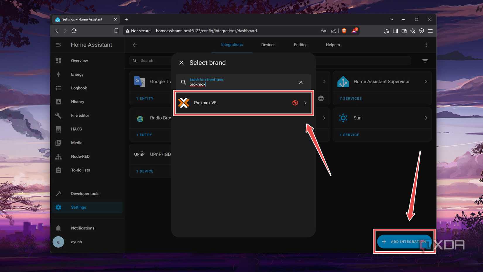 Adding the Proxmox VE integration