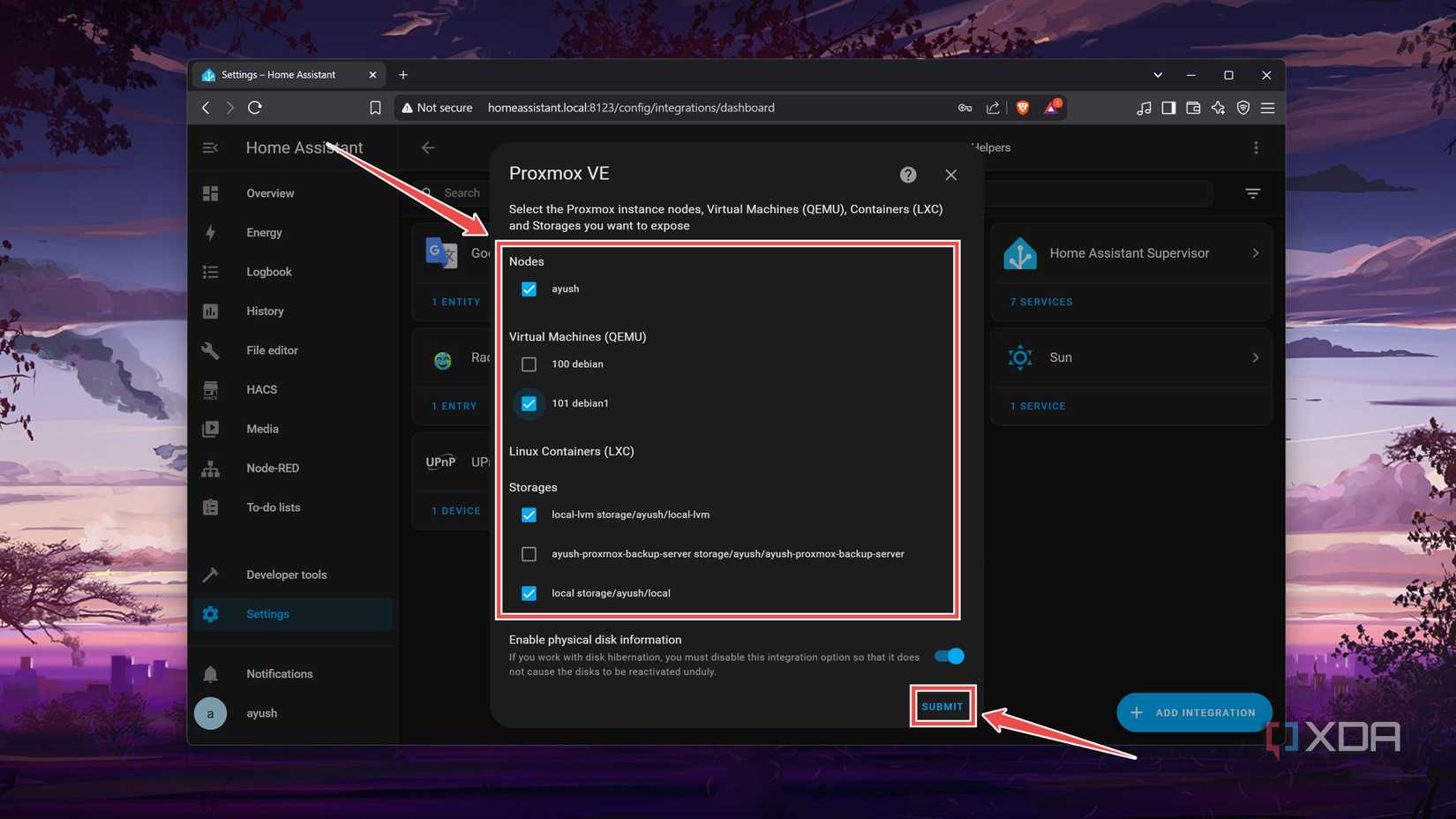 Adding the nodes, VMs, and containers to HASS