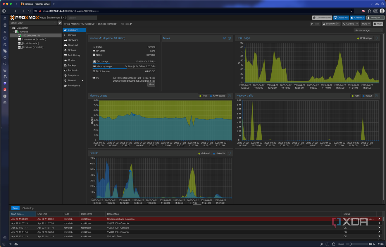 Screenshot of Proxmox showing a summary of a Windows 11 VM