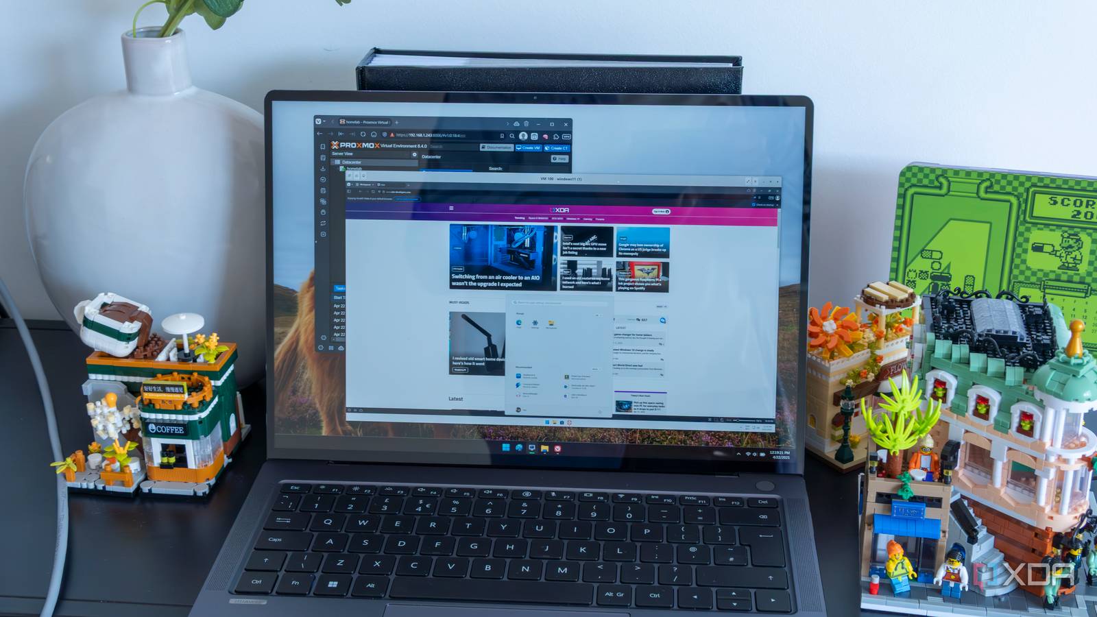 A Windows 11 laptop running a Proxmox VM with Windows 11
