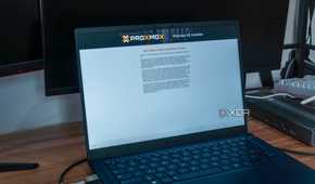 A laptop running the Proxmox setup process