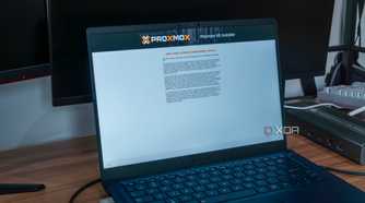 A laptop running the Proxmox setup process
