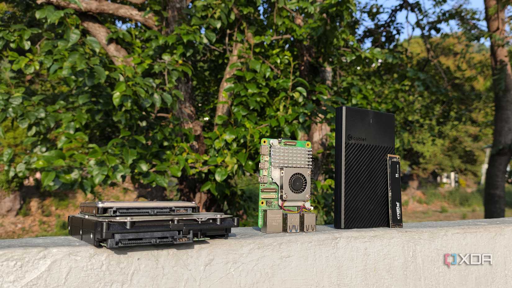 A Raspberry Pi with a couple of HDDs