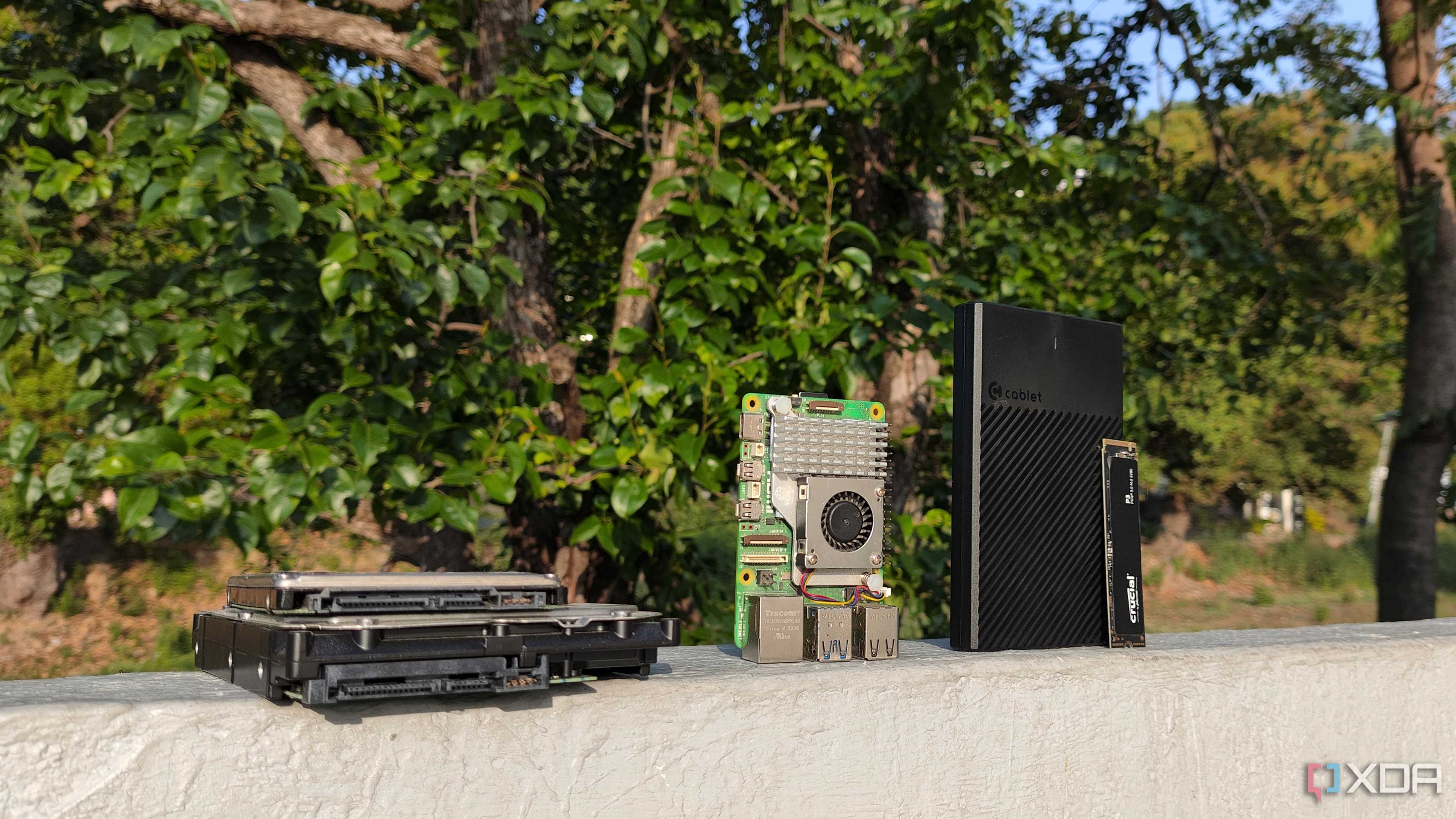 A Raspberry Pi with a couple of HDDs