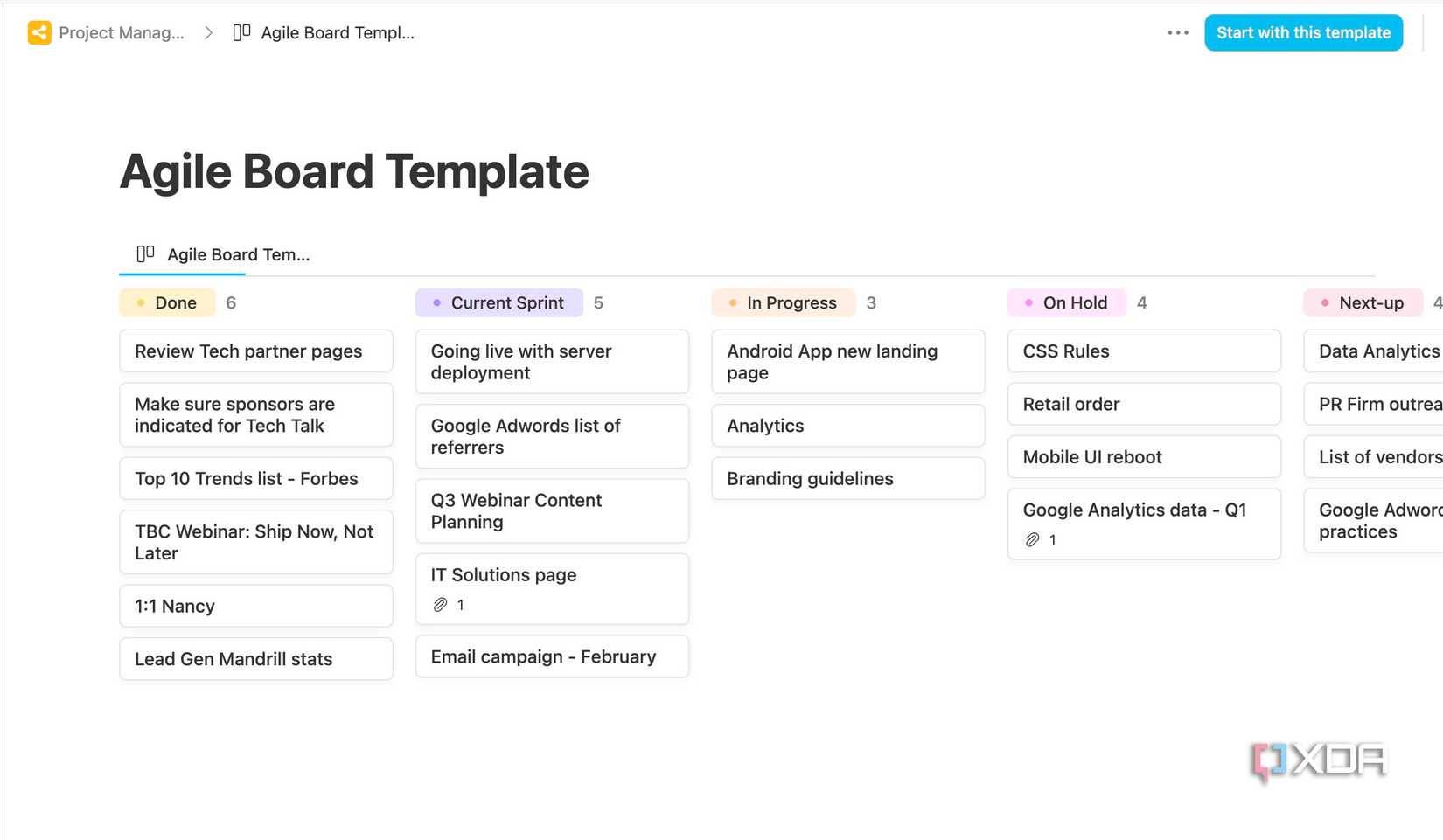 Agile board template