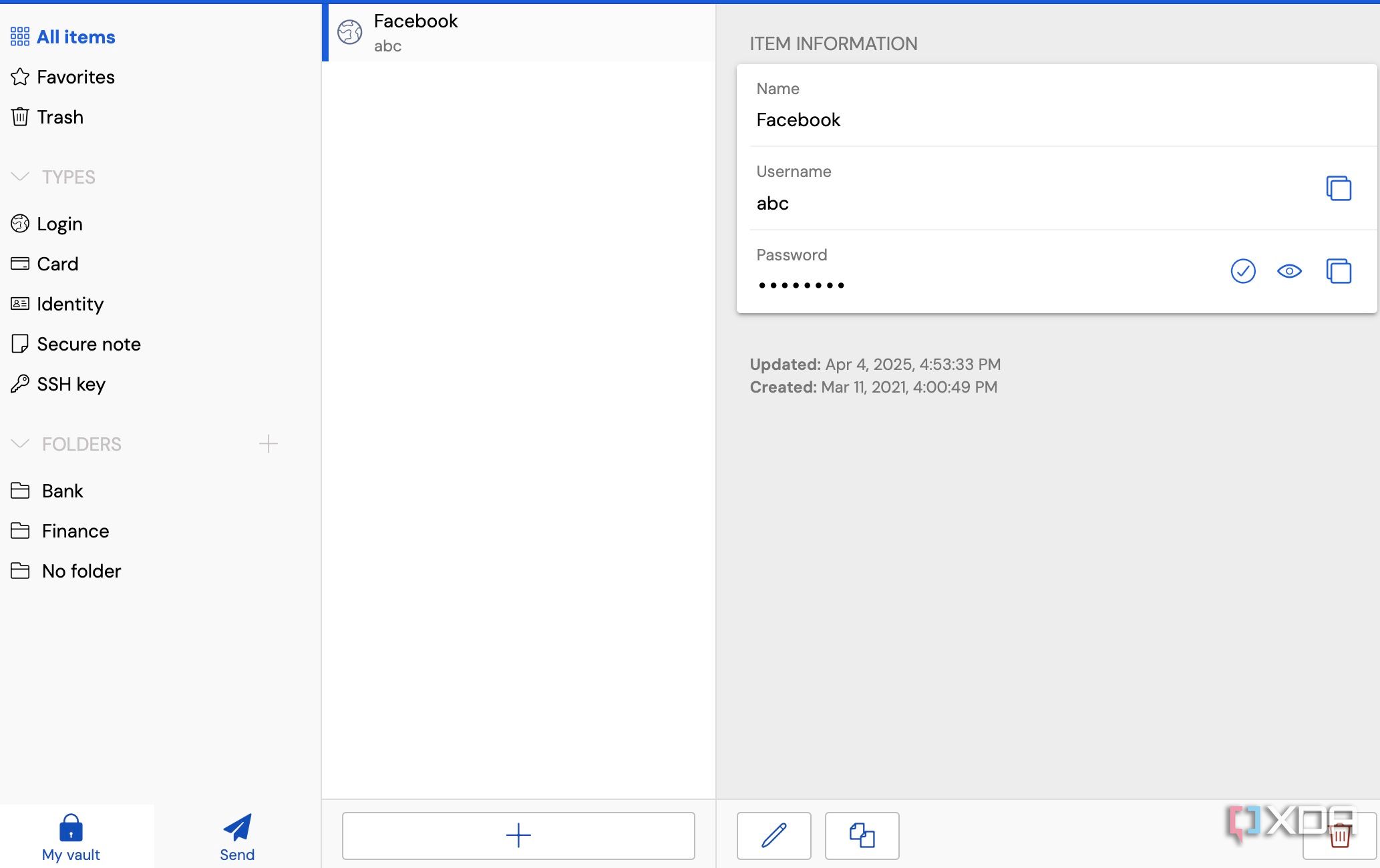 Bitwarden entries