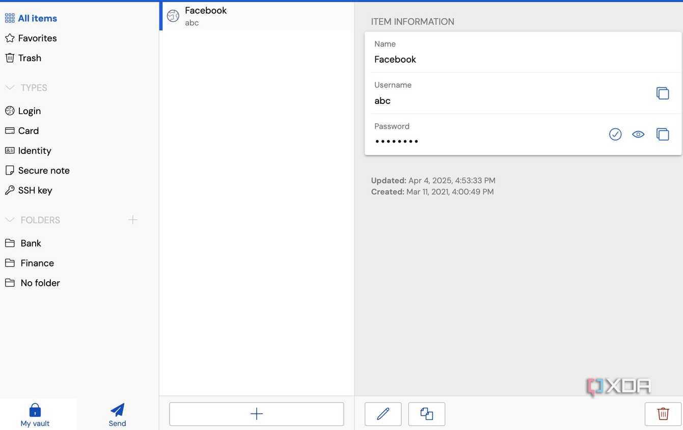 Bitwarden entries
