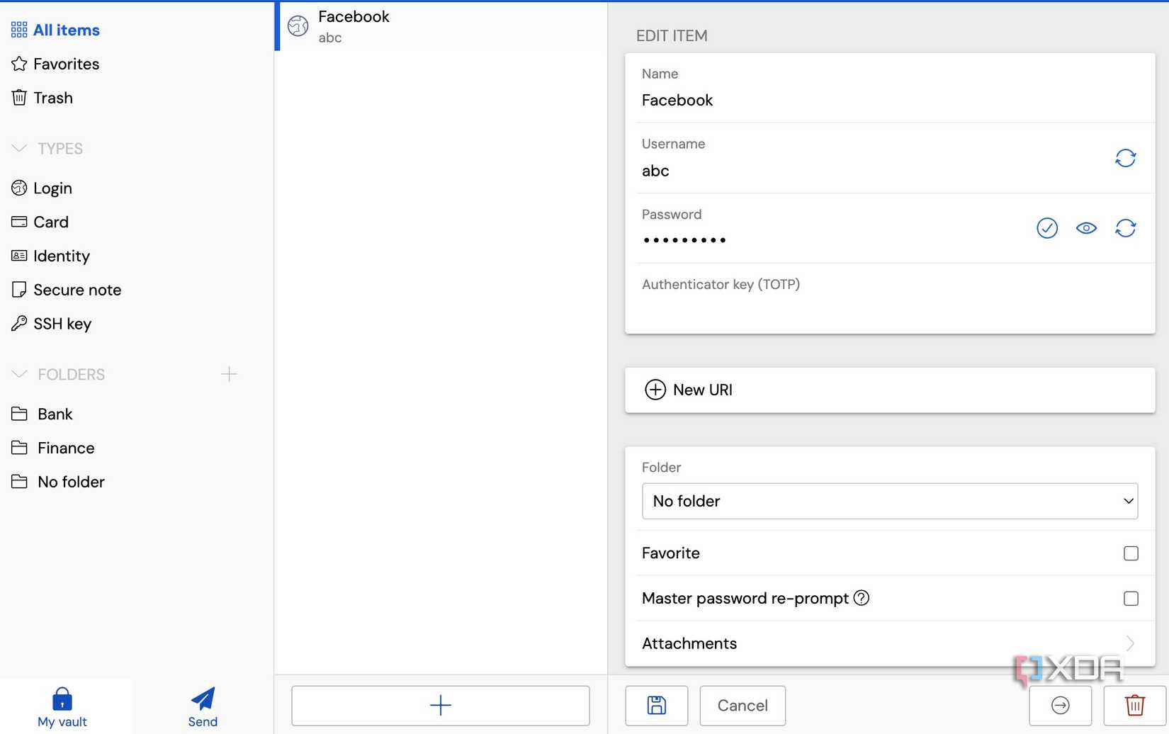 Bitwarden add a new entry