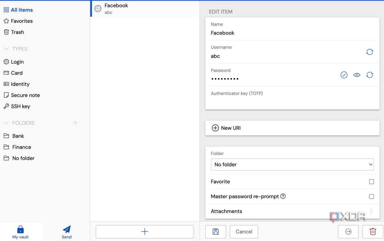 Bitwarden add a new entry