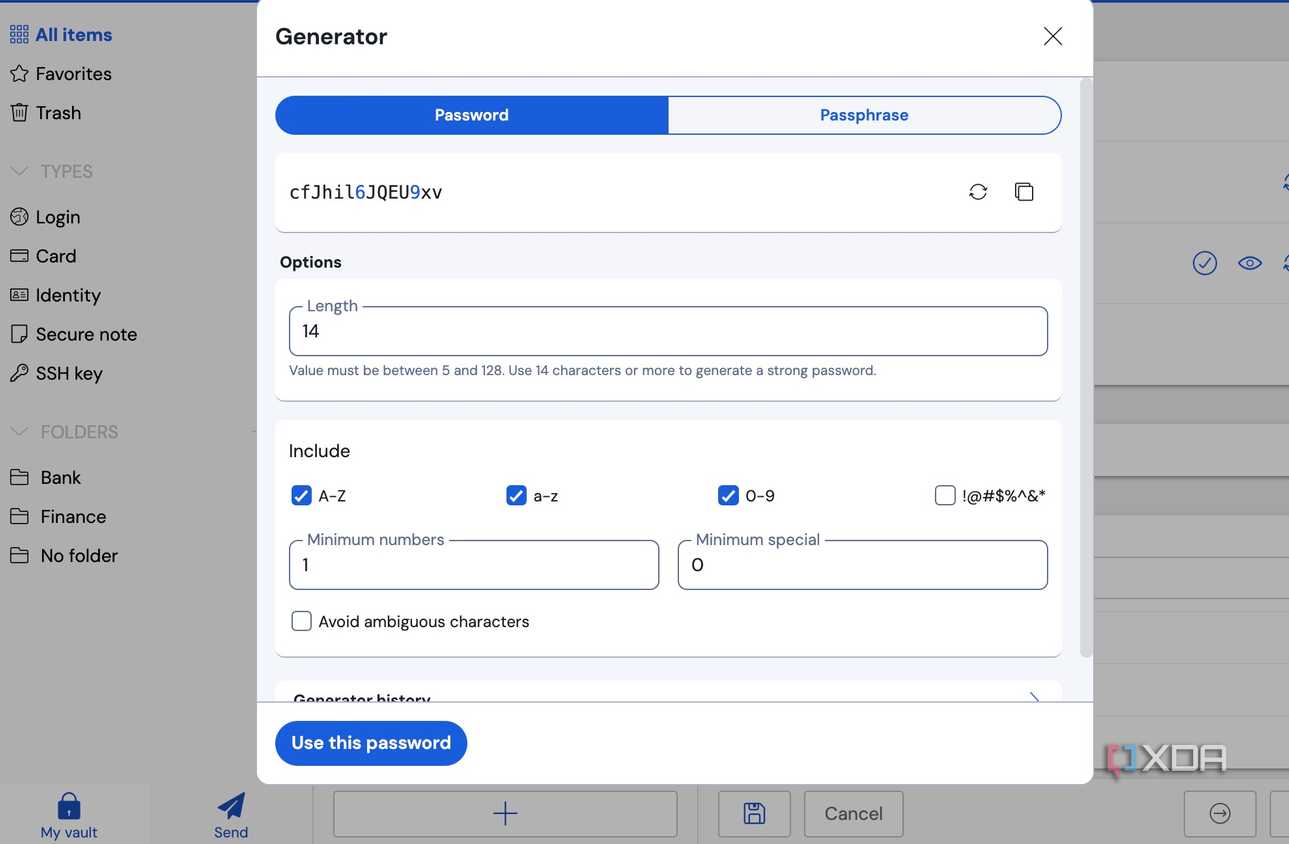 Bitwarden password generator