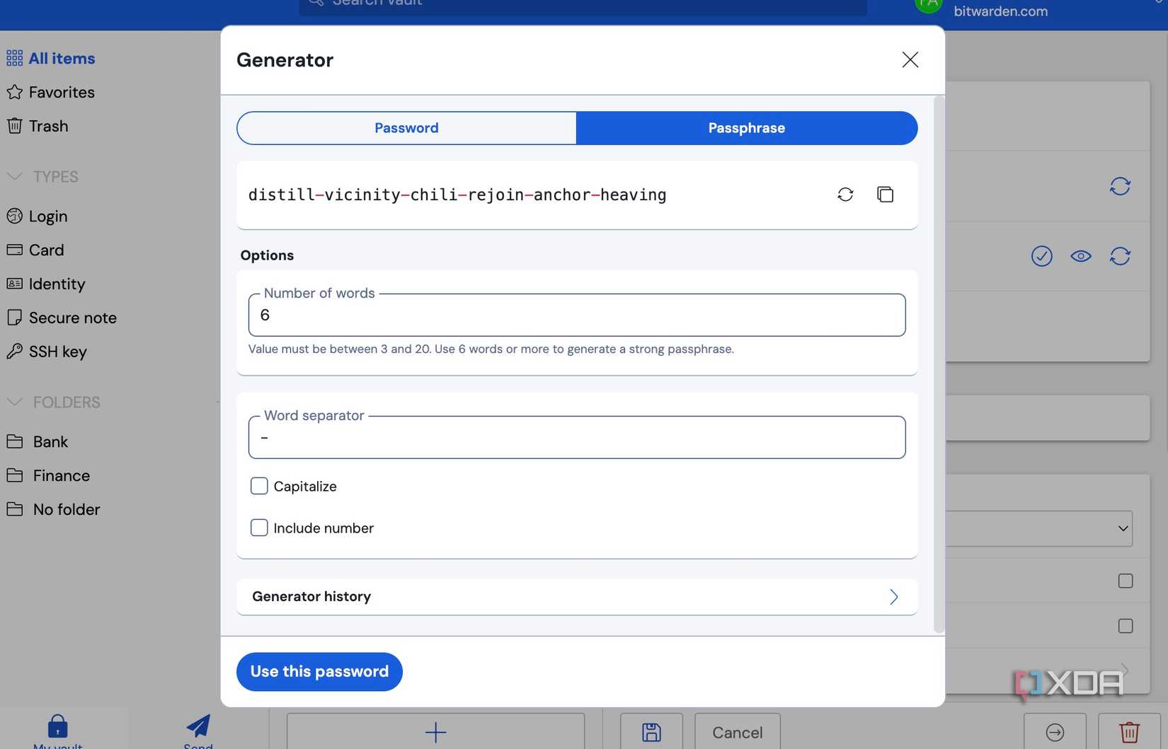 Generador de contraseñas Bitwarden