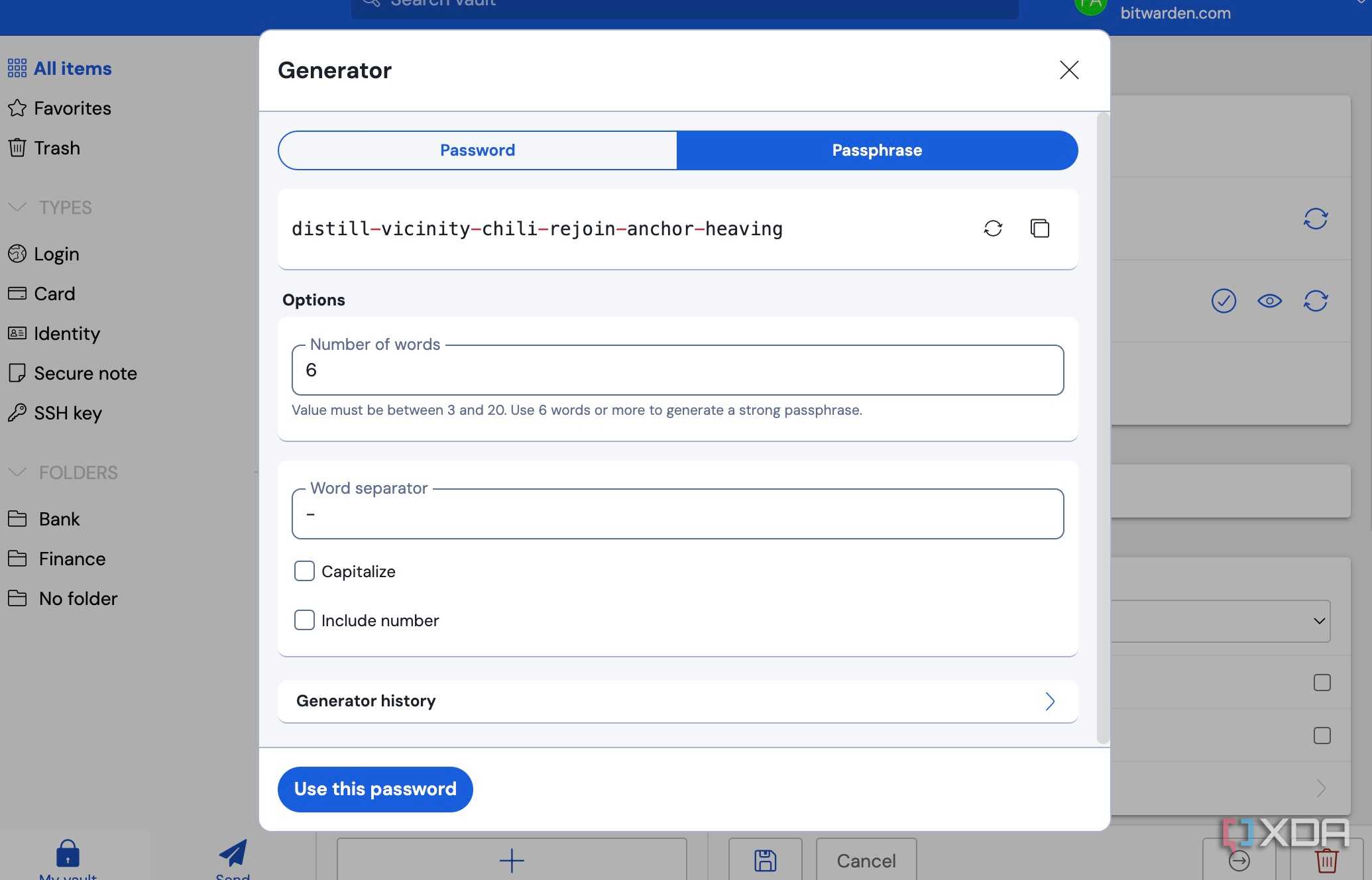 Bitwarden password generator