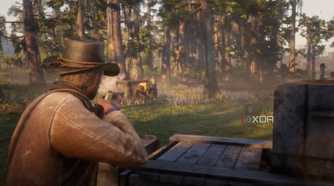 An image from the game Red Dead Redemption 2, showing Arthur Morgan aiming his rifle.
