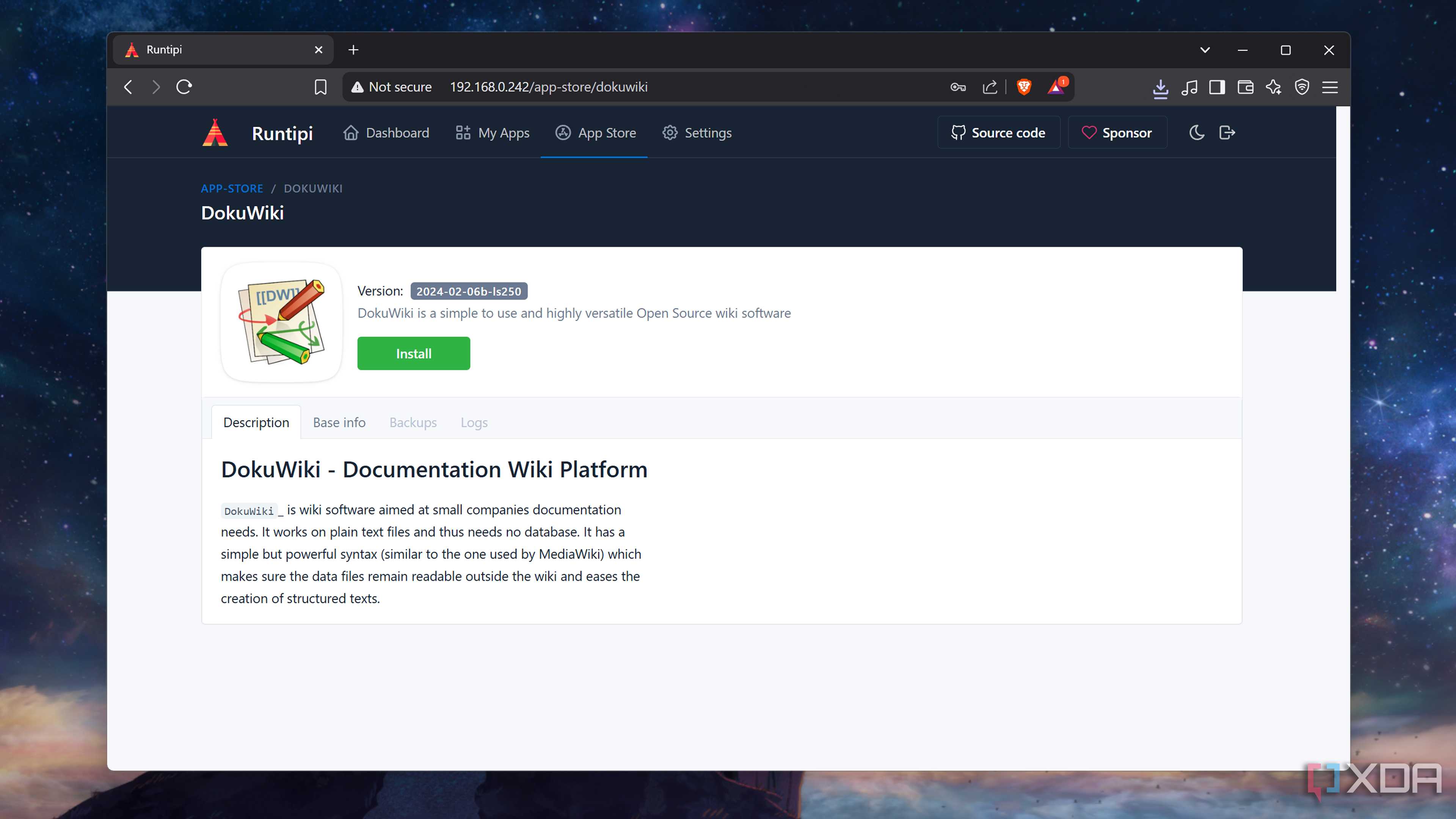 Checking out DokuWiki in Runtipi