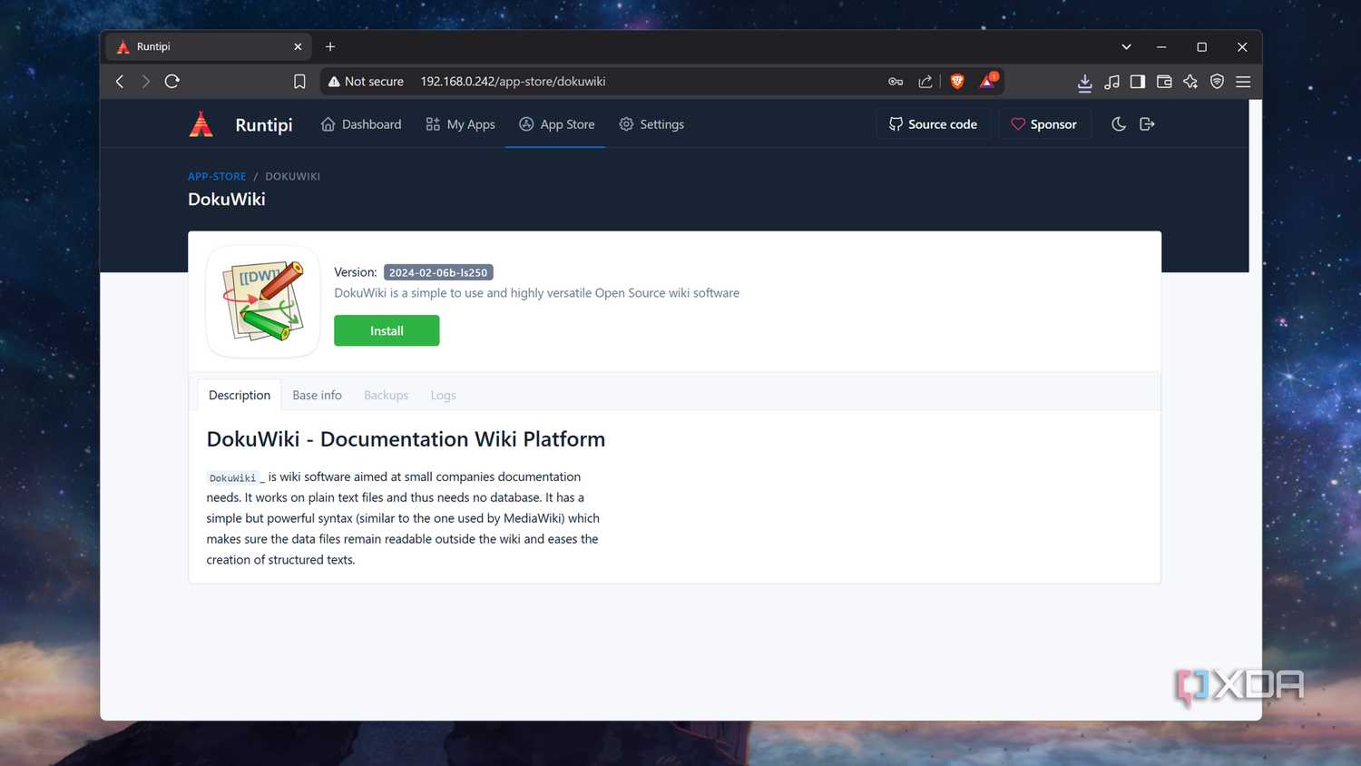 Checking out DokuWiki in Runtipi