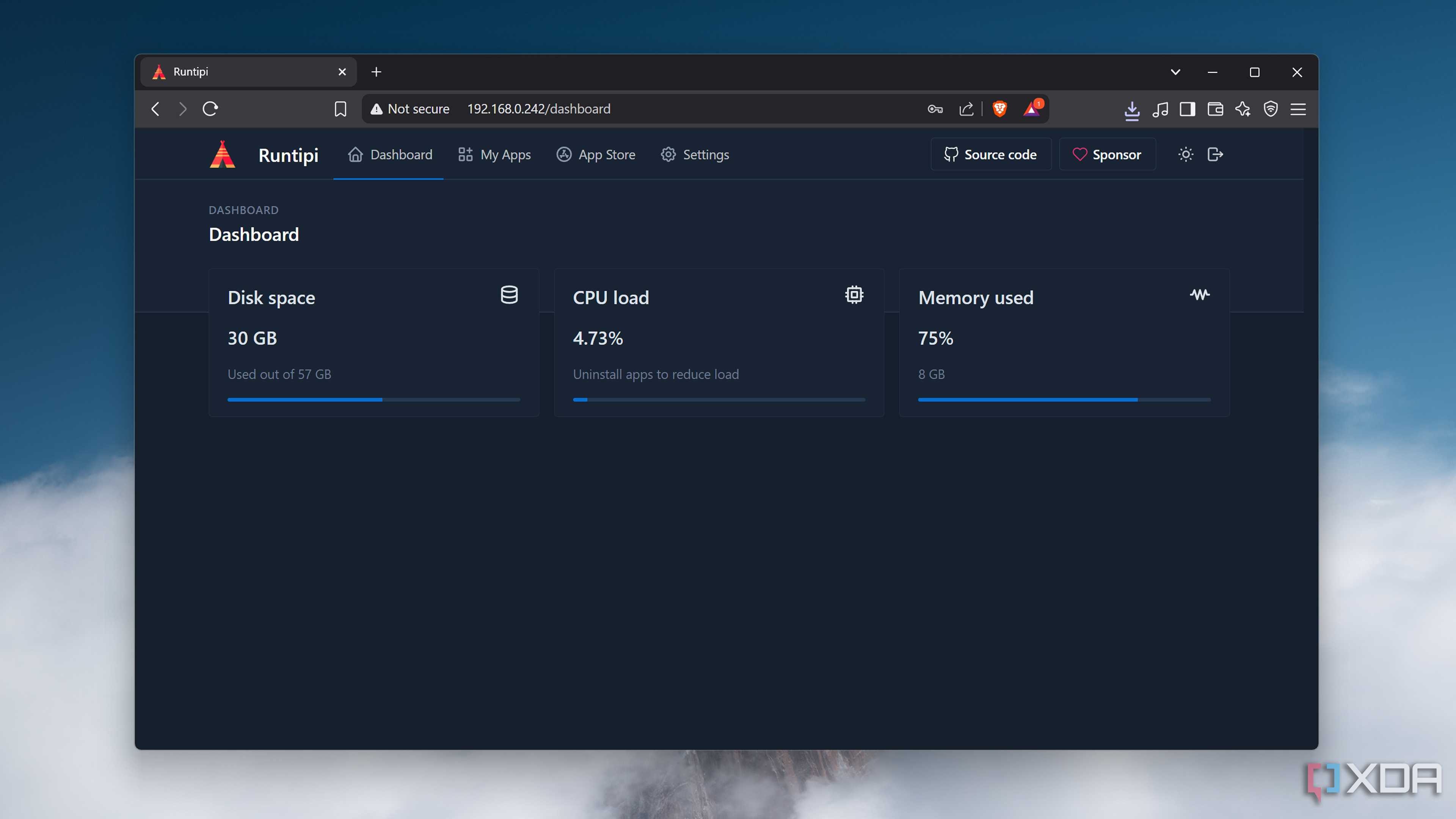 The Dashboard in Runtipi