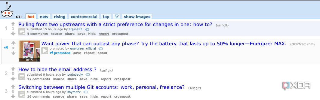 A screenshot of the Git subreddit.