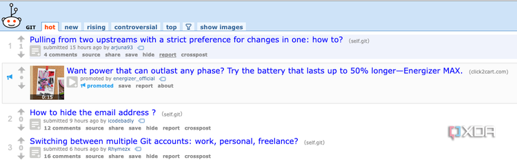 A screenshot of the Git subreddit.