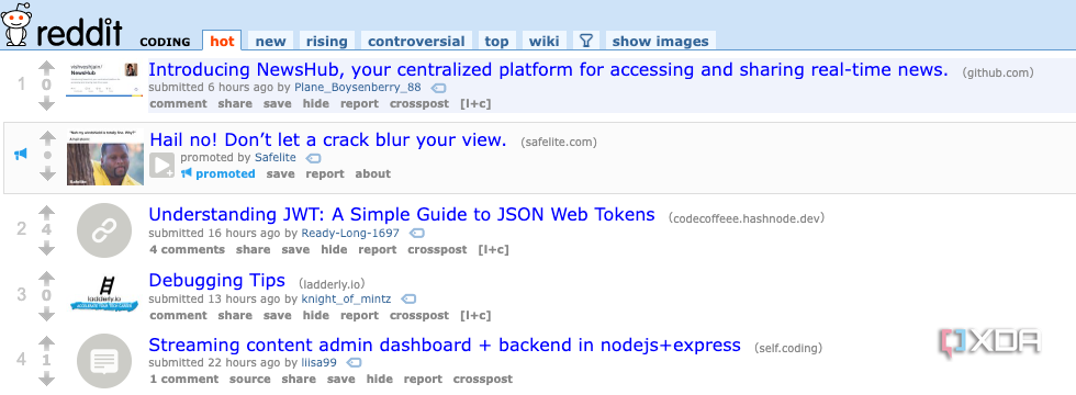 A screenshot of the coding subreddit.