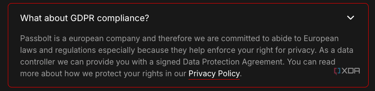 A screenshot of Passbolt's GDPR guidelines. 