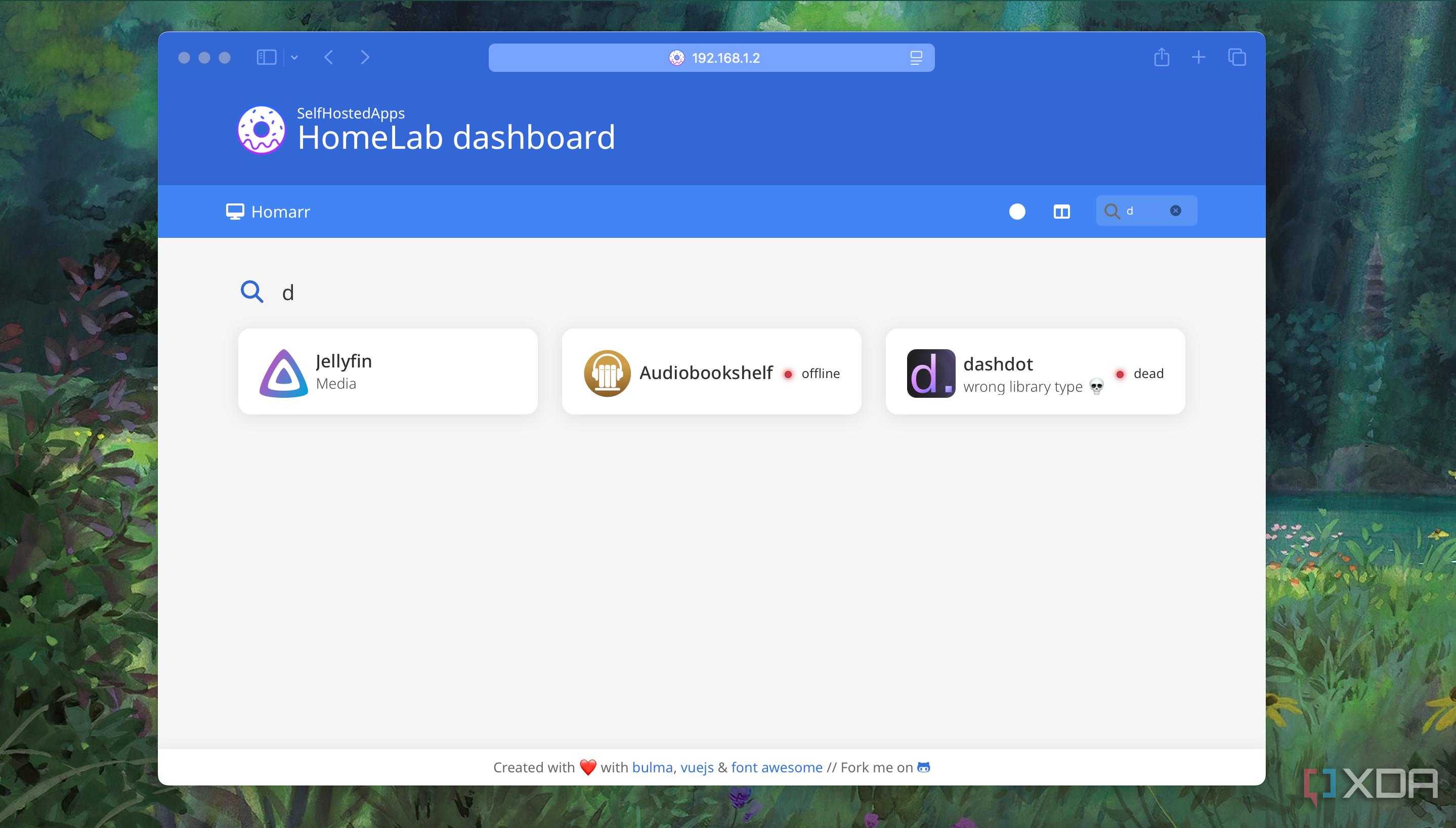 Screenshot of Search box in Homer dashboard