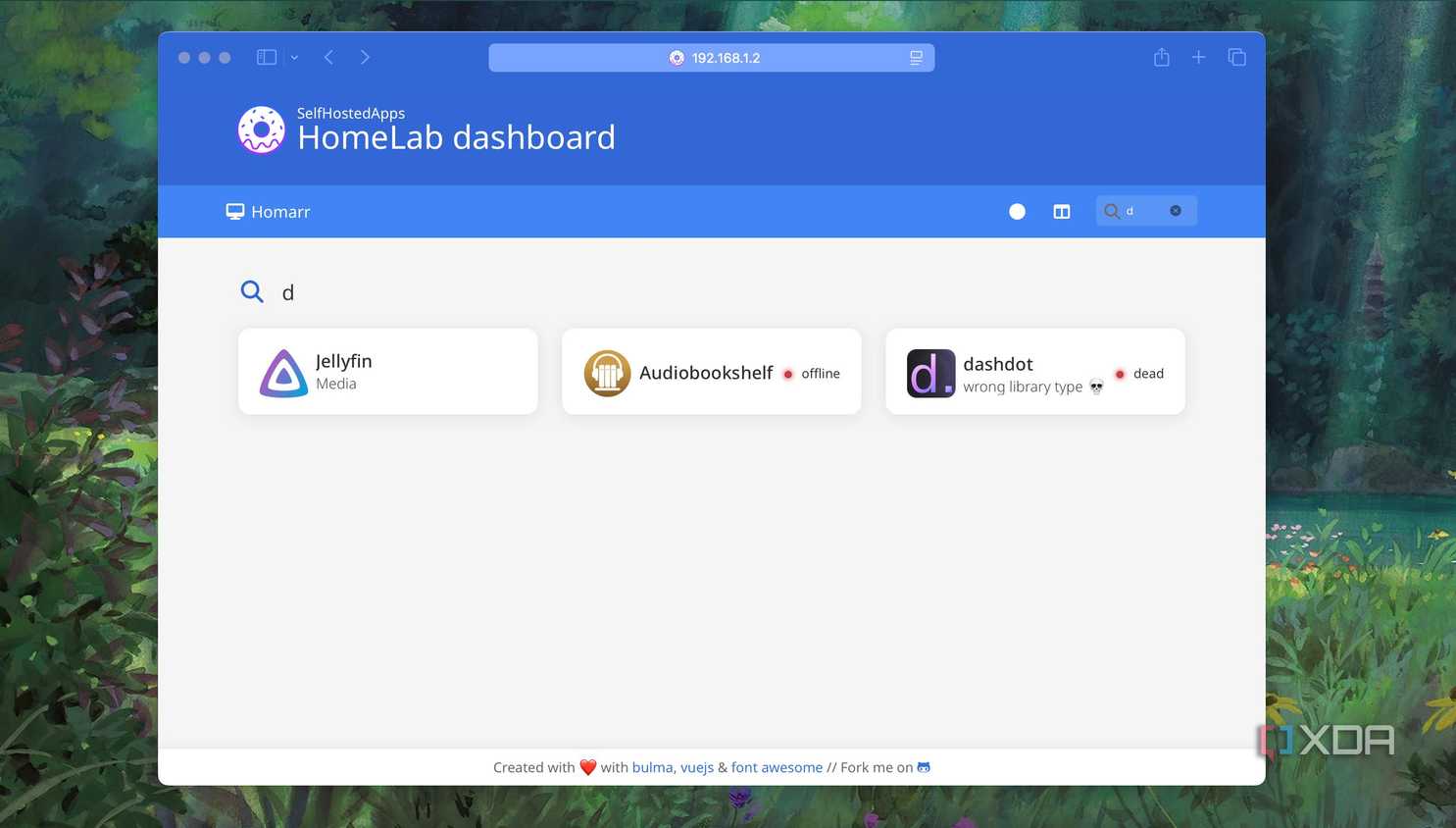Screenshot of Search box in Homer dashboard